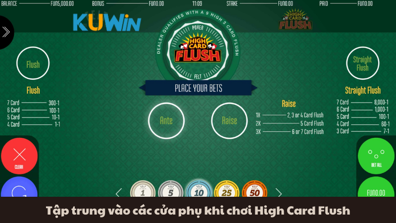 Tập trung vào các cửa phụ khi chơi High Card Flush